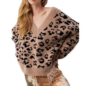 POL Distressed Leopard Chenille Sweater
